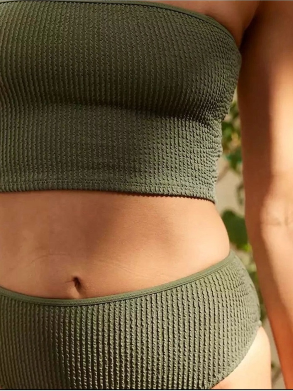 aerie Olive Green High-Waist Ribbed Bikini Bottoms